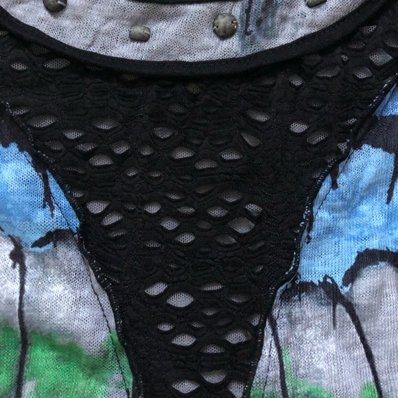 Blue green grey taupe long sleeved Adam Jacobs Women’s Top graffiti design - Picture 7 of 12